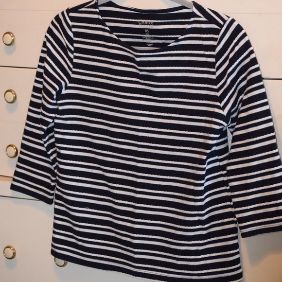 croft & barrow Tops - Womens Croft & Barrow Horizontal Stripe Top PXS, Navy Blue and White